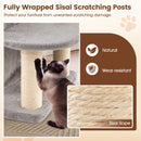Cat tree featuring fully wrapped sisal scratching posts, ideal for large cats to maintain healthy claws and protect.