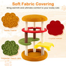 Hamburger-themed cat tree with cozy bed, vibrant colors, and sisal scratching posts for playful cats.
