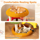 Cozy top perch and spacious cat bed on a hamburger-themed climbing stand for lounging and relaxing.