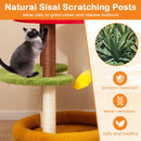 Hamburger-themed cat tree with sisal scratching posts, cozy top perch, and plush bottom bed for playful relaxation.
