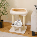 Small cat tree with plush top perch and sisal scratching posts, perfect for indoor cats to rest and play.