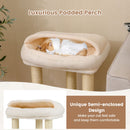Luxurious padded perch bed for cats, featuring a semi-enclosed design and soft faux sherpa fleece for comfort.