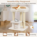 Small cat tree with plush top perch and sisal scratching posts, perfect for climbing, scratching, and resting indoors.