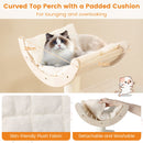 Curved top perch with a padded cushion on a wooden cat tree, perfect for lounging and surveying indoor spaces.