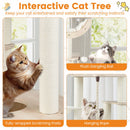 Interactive cat tree with plush dangling ball, fully-wrapped scratching posts, and cozy condo for indoor cats.