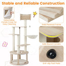 141cm tall wooden cat tree with condo, plush cushions, and anti-slip foot pads for indoor cat play and relaxation.