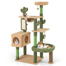 Cactus cat tree with multiple perches, condo, and sisal scratching posts for indoor cats, promoting play and relaxation.