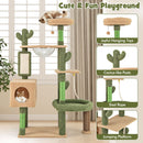 Cactus cat tree with plush perches, sisal scratching posts, and cozy condo for indoor cats to lounge and play.