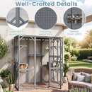 Large outdoor cat house in grey features a sturdy wood frame, weatherproof asphalt roof, and multiple platforms for play.