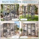 Large outdoor cat house in grey features 7 platforms, 2 condos, and weatherproof asphalt roof for versatile use.