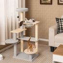 Multi-level modern cat tree with removable plush top perch and sisal scratching posts for feline entertainment and.