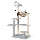 Multi-level modern cat tree with removable plush top perch, sisal scratching posts, and cozy space capsule for cats.