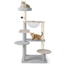 Multi-level modern cat tree with removable plush top perch and transparent space capsule for cozy lounging and play.