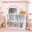 3-Storey Wooden Dollhouse with 5 Rooms and Furniture product image 9