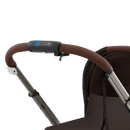 Close-up of the e-Gazelle S handlebar control panel, power button and assistance control.