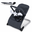 Foldable baby bouncer in dark grey with toy bar