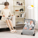 Foldable baby bouncer in grey during supervised awake play
