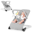 Grey baby bouncer with detachable toys
