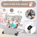 Grey baby bouncer five point harness and non slip feet