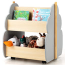 Kids Wooden Bookshelf, Toddler Double-Sided Bookcase Toy Storage Shelf w/Universal Wheels – product image 11
