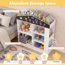 Kids Toy Storage Box, House Shaped Toy Organiser Cabinet, w/Compartments & Chalkboard – product image 5
