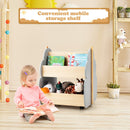 Kids Wooden Bookshelf, Toddler Double-Sided Bookcase Toy Storage Shelf w/Universal Wheels – product image 4