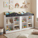 Kids Toy Storage Box, House Shaped Toy Organiser Cabinet, w/Compartments & Chalkboard – product image 3