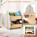 Kids Wooden Bookshelf, Toddler Double-Sided Bookcase Toy Storage Shelf w/Universal Wheels – product image 7