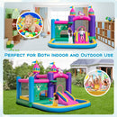 Bounce house shown indoors and outdoors