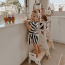 My Duckling JALA learning tower with matching step stool in kitchen