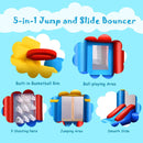 5-in-1 inflatable kids bouncer with slide features