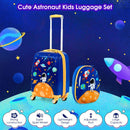 Kids luggage set featuring a cute astronaut design, lightweight, durable ABS material, and adjustable rod for travel.