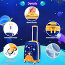 Kids luggage set featuring a cute astronaut pattern, lightweight design, and 360-degree wheels for easy travel.