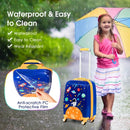 Kids luggage set featuring a cute astronaut design, waterproof hard shell, and 4 multidirectional wheels for easy.