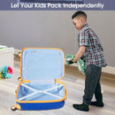 Kids luggage set with astronaut pattern, featuring a suitcase and backpack, designed for independent packing and travel.