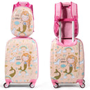 Kids' luggage set featuring a cute mermaid design, includes a suitcase and adjustable backpack for travel and school.