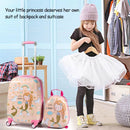 Kids' luggage set featuring a mermaid pattern suitcase and backpack, made from safe, durable ABS material for travel.