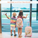 Kids' luggage set featuring a cute mermaid pattern suitcase and adjustable backpack, perfect for travel and school use.