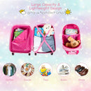 Kids' luggage set featuring a pink suitcase and cartoon-patterned backpack, made from durable ABS material for safe.