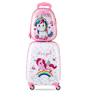 Kids hard shell unicorn luggage and backpack set in vibrant colors, perfect for travel and cultivating independence.