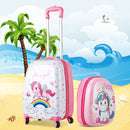 Kids hard shell unicorn suitcase with colorful cartoon design, ideal for young travelers and promoting independence.
