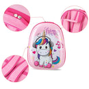 Kids hard shell unicorn luggage backpack set in pink, featuring adjustable straps and durable ABS material for travel.