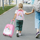 Kid luggage set featuring a colorful unicorn design, includes a 48 cm suitcase and a matching backpack for travel.