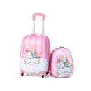 Kid luggage set featuring a 48 cm suitcase and 33 cm backpack with unicorn design, perfect for travel and storage.