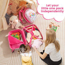 Kid luggage set featuring a pink carry-on suitcase and matching backpack, perfect for independent travel.