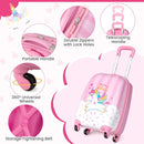 Compact pink kid's carry-on suitcase with unicorn design, telescoping handle, and 360° wheels for easy travel.