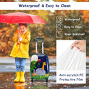 Kids carry-on luggage set featuring a colorful cartoon design, made from durable ABS and PC materials for easy travel.