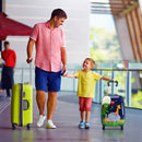 Kids carry-on luggage set featuring a cartoon lion backpack and suitcase, perfect for independent travel and.