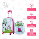 Kids luggage set featuring a colorful design, durable ABS material, and 4 casters for easy travel and storage.
