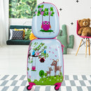 Colorful kids luggage set featuring cute animal designs, made of durable ABS material, perfect for travel and summer.